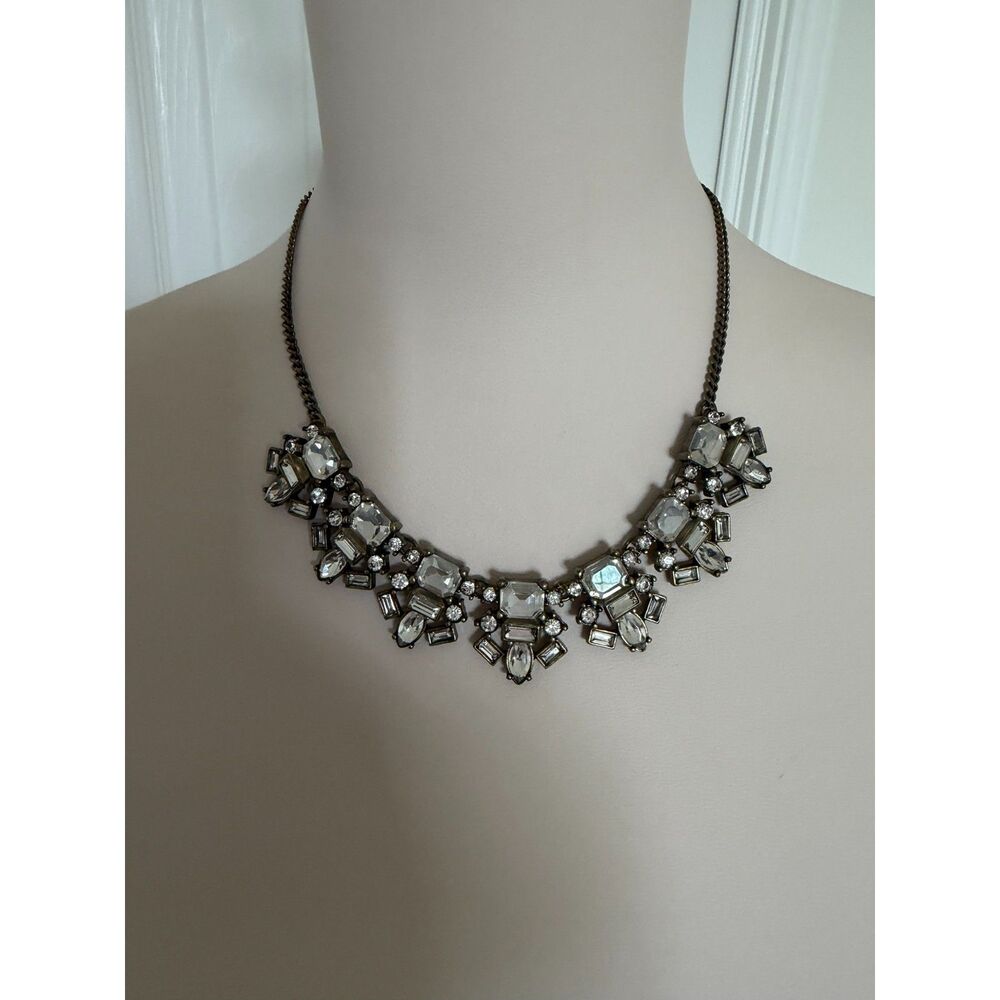 LOFT Crystal Cluster Statement Necklace Antique Gold Tone Bib Collar